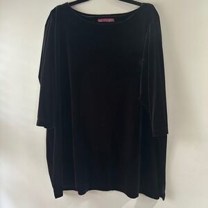 Denim & Co Velvet Black 3/4‎ Sleeve Boat Neck Tunic Top Plus Size 2X Vintage QVC